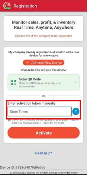 how to entry token for new device in mobile cashier pos android iREAP PRO