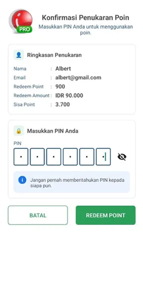 Konfirmasi redeem poin di aplikasi kasir android iREAP POS PRO