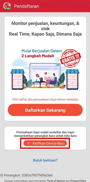 Pilih Aktifkan Device Baru di aplikasi iREAP POS Pro