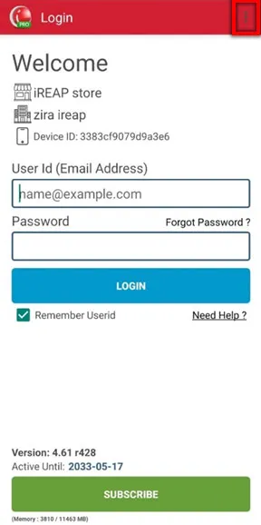 Open the iREAP POS Pro application on the old device