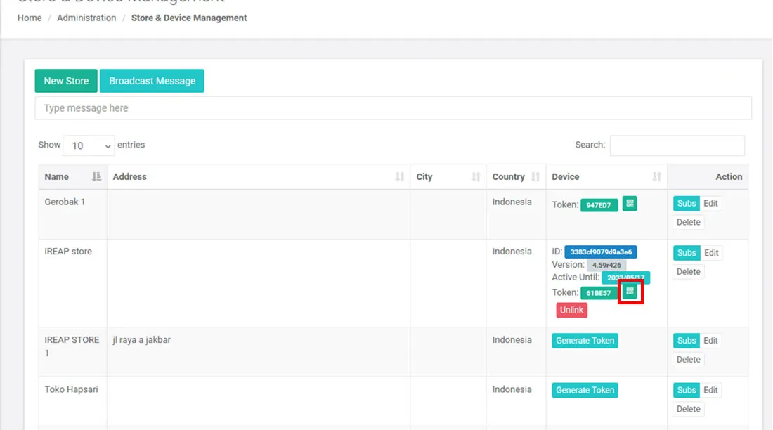 Click the QR Code icon to change device via web admin