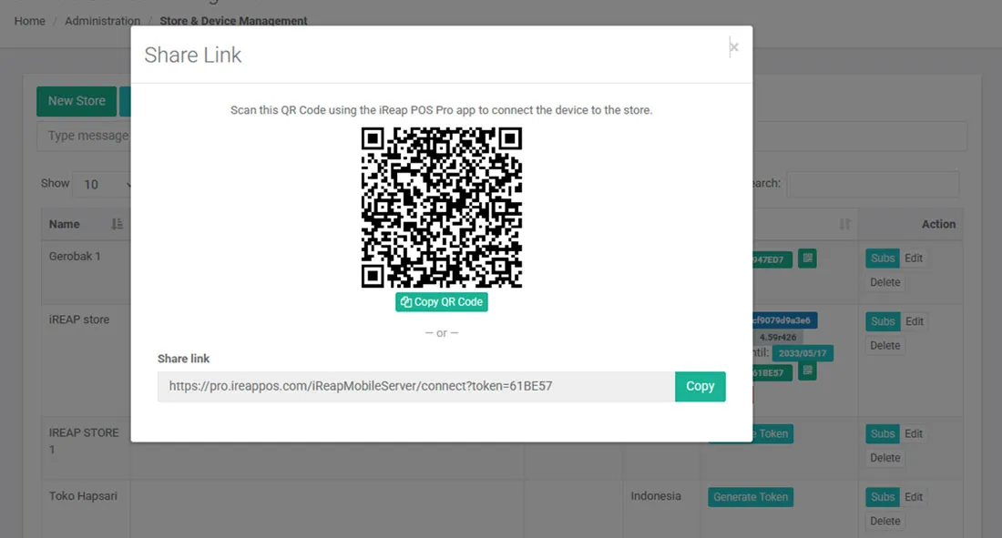 QR Code displayed to be scanned by the new device