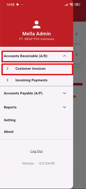 Step 2 Select menu A/R Invoice - Create New A/R Invoice in iReap Invoice