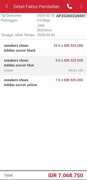 Detail faktur pembelian di iREAP Invoice