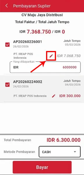 Anda dapat edit nominal yang terbayar di iREAP Invoice