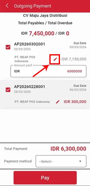 You may edit the payment amount on iREAP Invoice