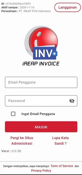 Masuk iReap Invoice
