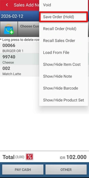 Save order menu in iREAP PRO