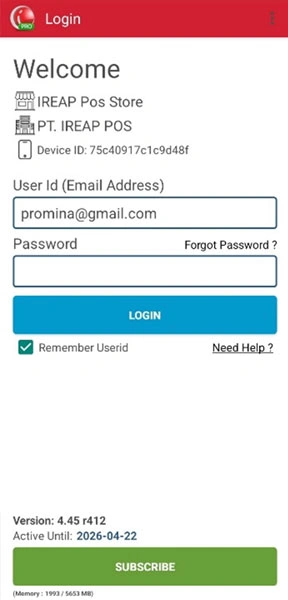 Login iREAP POS Pro mobile