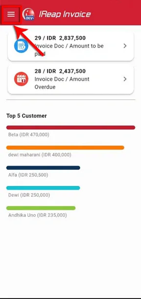 Menu Main menu iREAP Invoice