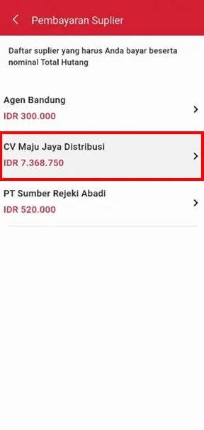 Pilih Supplier yang ingin Anda lakukan pembayaran di iREAP Invoice