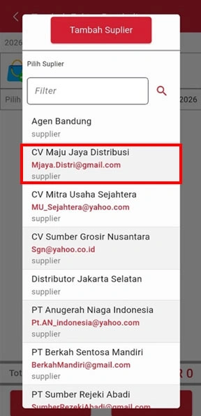 Menambahkan supplier di iREAP Invoice