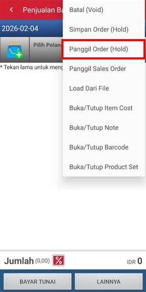 Memilih pesanan sesuai nama meja