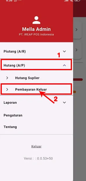 Menu pembayaran keluar iREAP Invoice