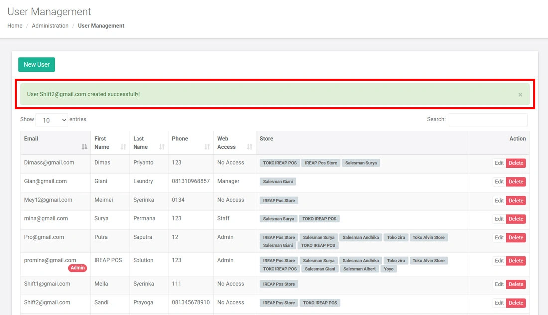 New user successfully create on iREAP POS Pro