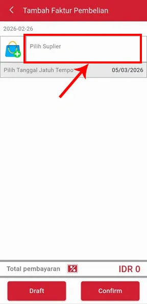 Pilih supplier di iREAP Invoice