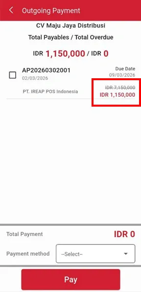 Remaining debt supplier on iREAP Invoice