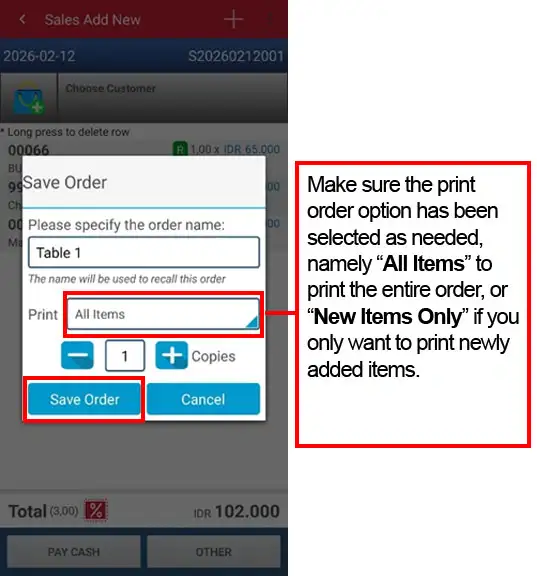 Save order menu in iREAP PRO