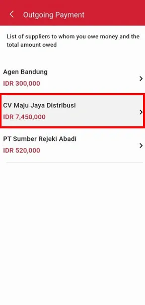 Select the supplier you want to make a payment to on iREAP Invoice