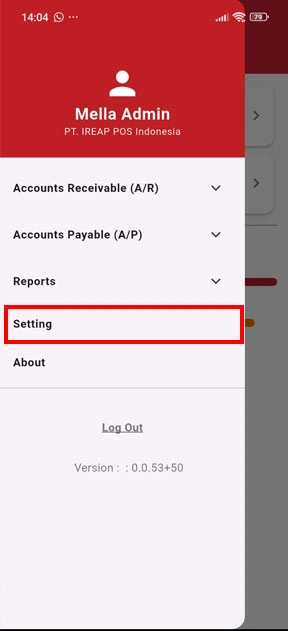 Setting menu iREAP Invoice