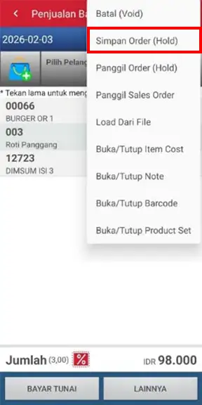 Menu simpan order di iREAP PRO