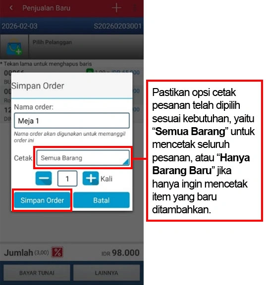 Menu simpan order di iREAP PRO