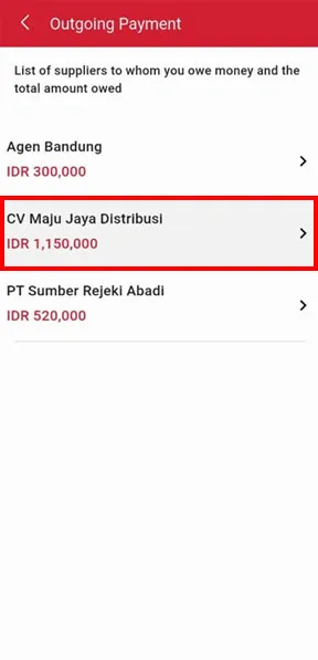 Supplier remaining debt list di iREAP Invoice