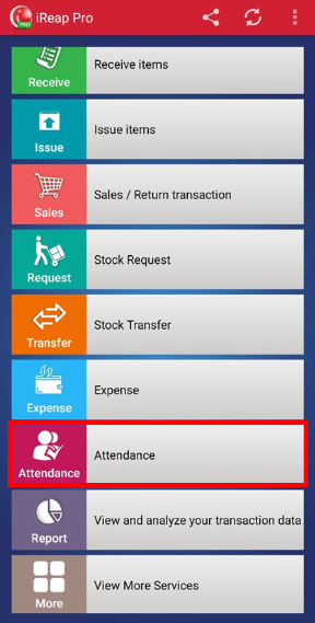 Step 3 Choose Attendace Menu iREAP POS PRO - record attendance in IREAP POS Pro