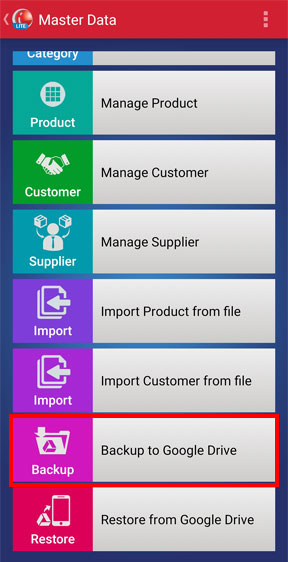 Backup data to Google Drive menu mobile cashier apps iREAP POS LITE