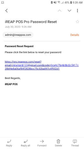 Step 5 Reset Password iREAP POS Pro di Email - Cara Reset Password Administrator User Pada Aplikasi kasir iREAP POS Pro