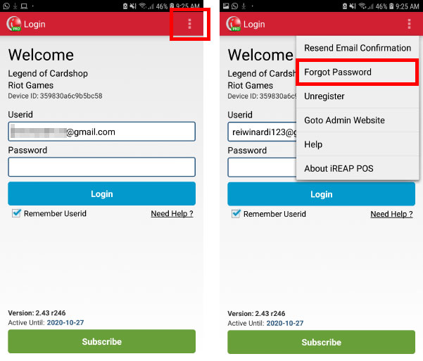 Step 2 Pada Halaman Login pilih menu Forgot Password - Cara Reset Password Administrator User Pada Aplikasi kasir iREAP POS Pro