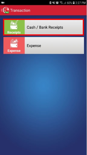 Cash/bank receipt menu mobile app cashier iREAP POS Pro