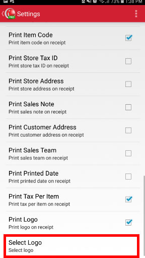 choose logo to print in receipt using printer epson tm-t82x from app cashier ireap