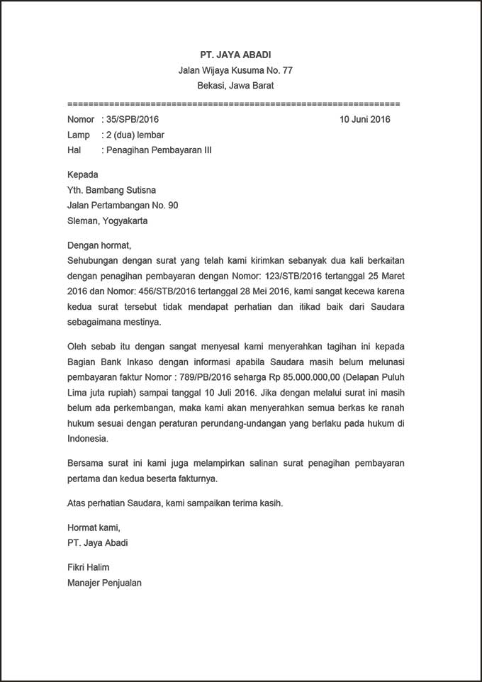 Contoh Surat Penagihan Hutang Doc Homecare