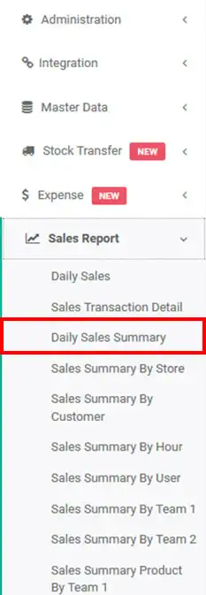 Daily Sales Summary Menu Report on mobile cashier android iREAP POS PRO Web Admin