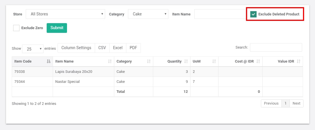In Stock Report via web, user can have a stock report with or without the item master data deleted