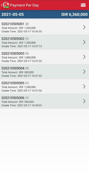 Detail Daily Payment on Mobile Cashier iREAP POS PRO