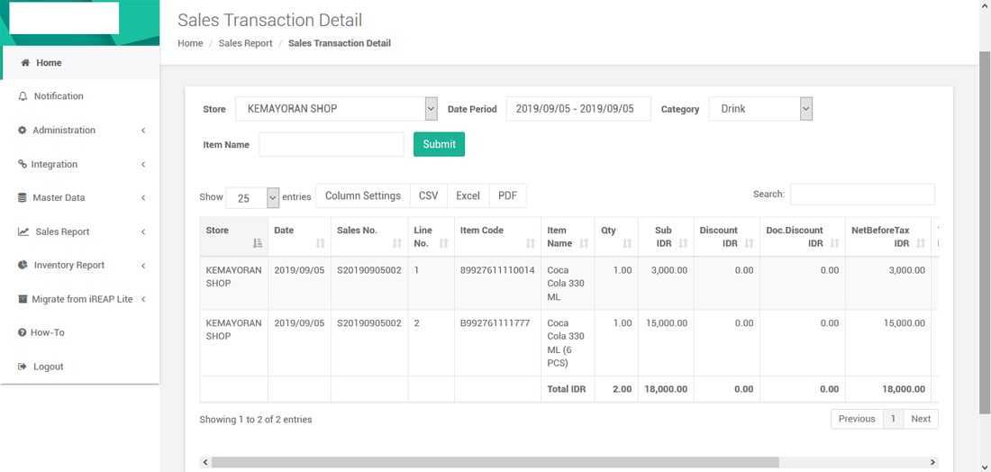 After Sales transaction for Product Set is recorded, you can check on pro.ireappos.com Sales Report – Daily Sales