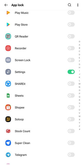 Give lock to some apps in android device