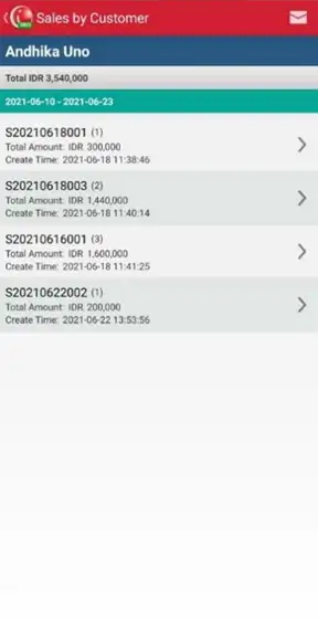 List Report Sales by Customer on mobile cashier iREAP POS PRO Via mobile