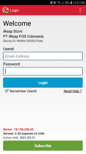 Login to Mobile POS Android iREAP Pro