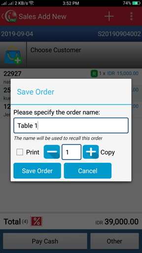 Input Order in iREAP POS PRO