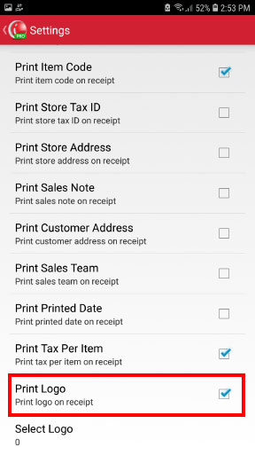 Checklist on the Print Logo menu