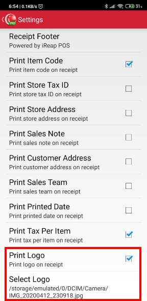  activate the Print Logo option
