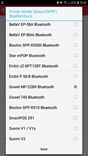 Select the printer model you want to choose (Gowell MP 228-N Bluetooth)