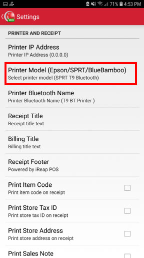 Scroll down until you find the Printer Model menu, press the menu