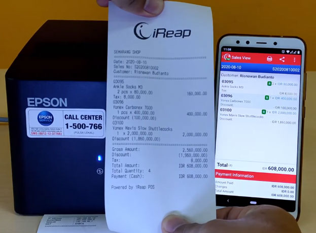 print receipt on mobile cashier app ireap using wifi/lan printer epson tm-t82x