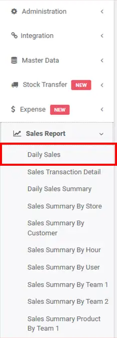Report daily sales menu on mobile cashier android iREAP POS PRO Web Admin