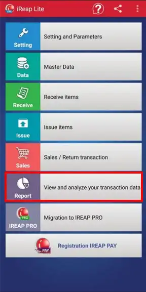 Report Menu on mobile cashier iREAP POS Lite