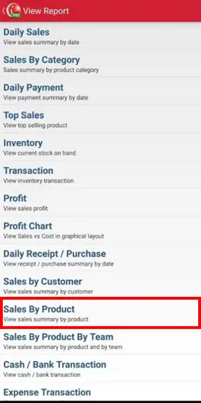 Report sales by product on mobile cashier pos iREAP PRO